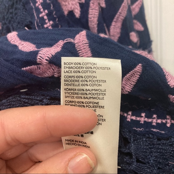 Free People Embroidered Crop Blouse Blue and Pink - Picture 5 of 8